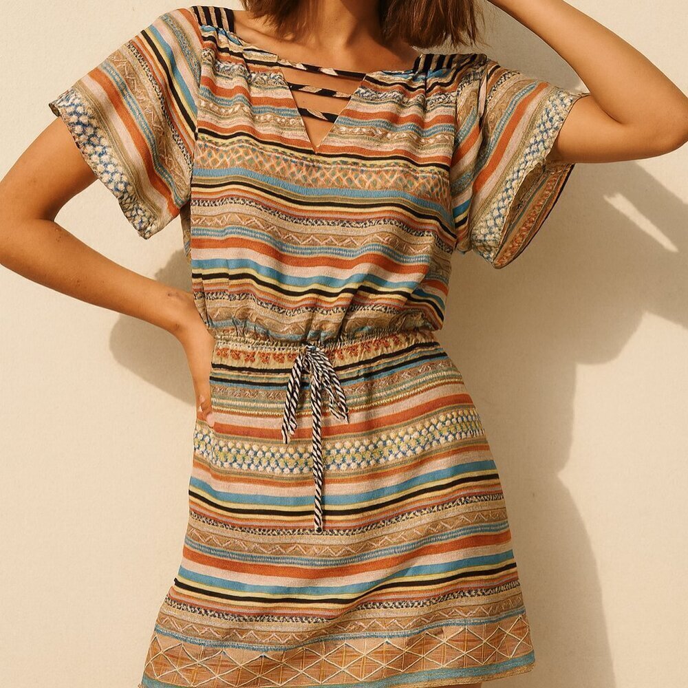 Anthropologie Greylin 100% Silk Striped Dress Sz XS